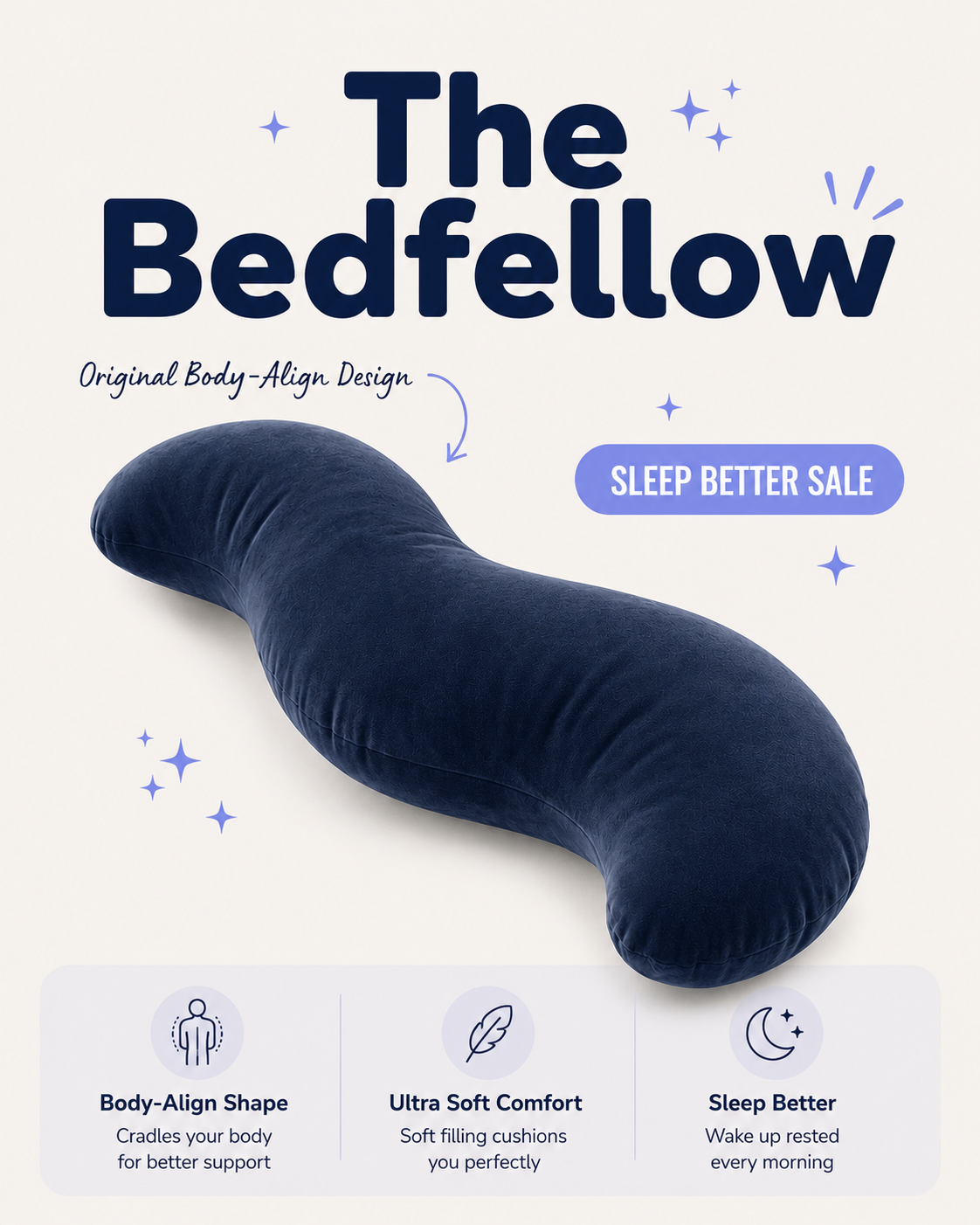 The Bedfellow body pillow in navy, original body-align design