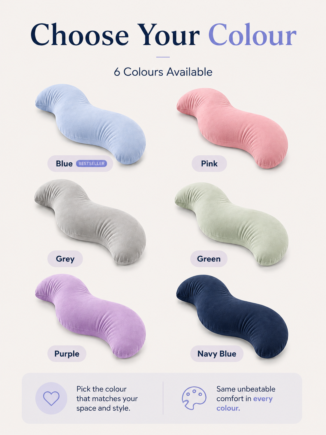 Bedfellow body pillow available in six colours